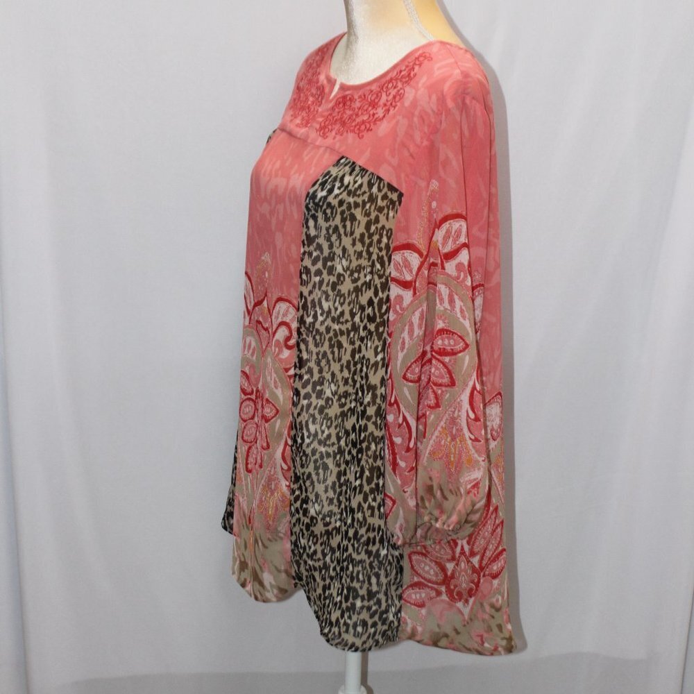 Style & Co Sheer Corral and Leopard Print Boho Top - Picture 4 of 13